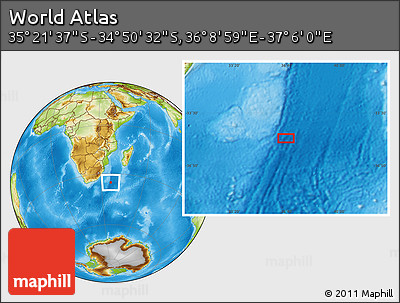 Physical Location Map of the Area around 35° 6' 5" S, 36° 37' 30" E