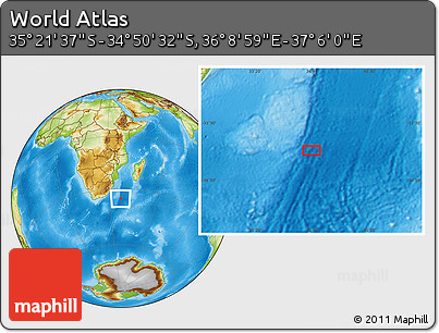 Physical Location Map of the Area around 35° 6' 5" S, 36° 37' 30" E