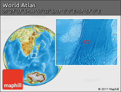 Physical Location Map of the Area around 35° 6' 5" S, 37° 28' 30" E