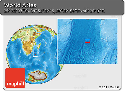 Physical Location Map of the Area around 35° 6' 5" S, 40° 1' 29" E