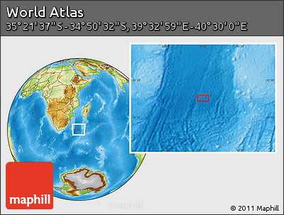 Physical Location Map of the Area around 35° 6' 5" S, 40° 1' 29" E