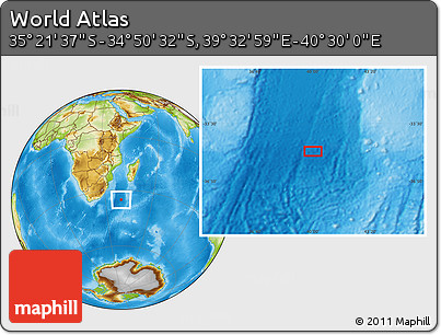 Physical Location Map of the Area around 35° 6' 5" S, 40° 1' 29" E