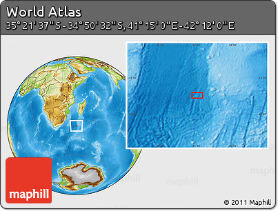Physical Location Map of the Area around 35° 6' 5" S, 41° 43' 30" E
