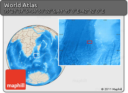 Shaded Relief Location Map of the Area around 35° 6' 5" S, 41° 43' 30" E