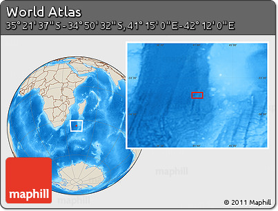 Shaded Relief Location Map of the Area around 35° 6' 5" S, 41° 43' 30" E