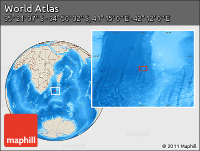 Shaded Relief Location Map of the Area around 35° 6' 5" S, 41° 43' 30" E