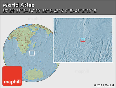 Savanna Style Location Map of the Area around 35° 6' 5" S, 42° 34' 30" E, hill shading