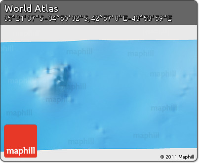 Physical 3D Map of the Area around 35° 6' 5" S, 43° 25' 29" E