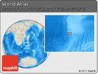 Shaded Relief Location Map of the Area around 35° 6' 5" S, 43° 25' 29" E