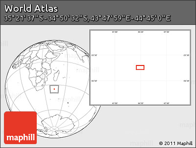 Blank Location Map of the Area around 35° 6' 5" S, 44° 16' 29" E