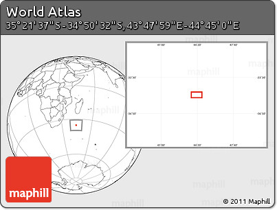 Blank Location Map of the Area around 35° 6' 5" S, 44° 16' 29" E