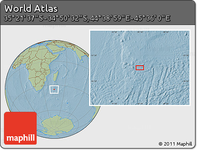 Savanna Style Location Map of the Area around 35° 6' 5" S, 45° 7' 30" E, hill shading