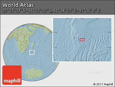 Savanna Style Location Map of the Area around 35° 6' 5" S, 45° 7' 30" E, hill shading
