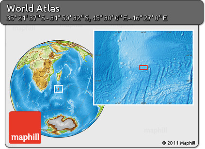 Physical Location Map of the Area around 35° 6' 5" S, 45° 58' 30" E