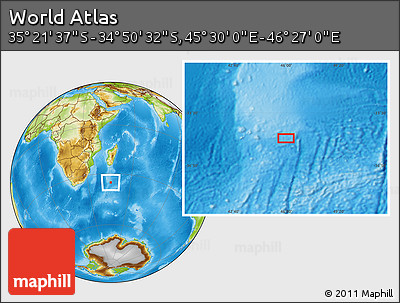 Physical Location Map of the Area around 35° 6' 5" S, 45° 58' 30" E