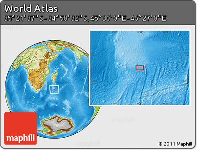 Physical Location Map of the Area around 35° 6' 5" S, 45° 58' 30" E