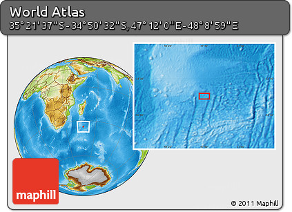 Physical Location Map of the Area around 35° 6' 5" S, 47° 40' 29" E