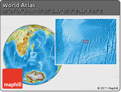 Physical Location Map of the Area around 35° 6' 5" S, 47° 40' 29" E
