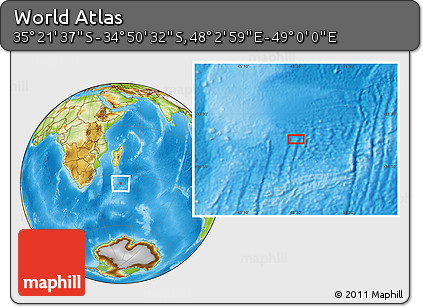 Physical Location Map of the Area around 35° 6' 5" S, 48° 31' 29" E
