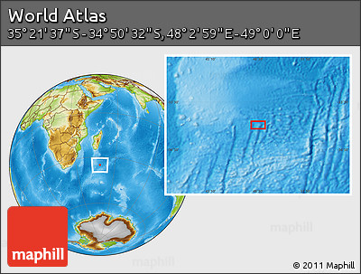 Physical Location Map of the Area around 35° 6' 5" S, 48° 31' 29" E