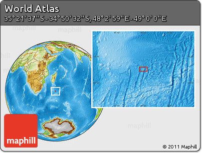 Physical Location Map of the Area around 35° 6' 5" S, 48° 31' 29" E