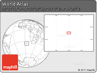 Blank Location Map of the Area around 35° 6' 5" S, 4° 19' 30" E