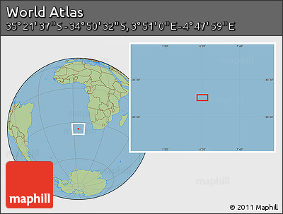 Savanna Style Location Map of the Area around 35° 6' 5" S, 4° 19' 30" E