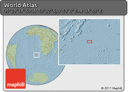 Savanna Style Location Map of the Area around 35° 6' 5" S, 4° 19' 30" E, hill shading