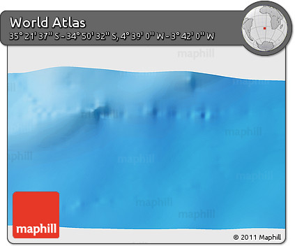 Shaded Relief 3D Map of the Area around 35° 6' 5" S, 4° 10' 30" W