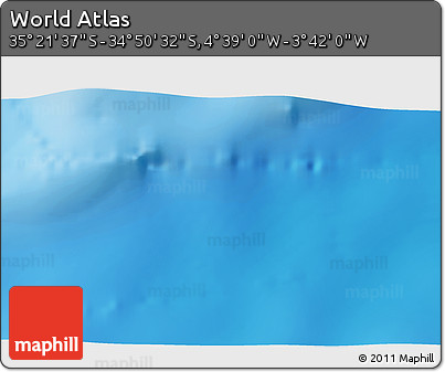 Shaded Relief 3D Map of the Area around 35° 6' 5" S, 4° 10' 30" W