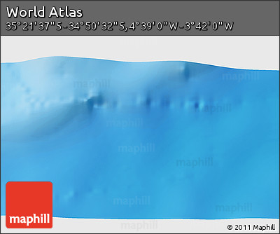Shaded Relief 3D Map of the Area around 35° 6' 5" S, 4° 10' 30" W