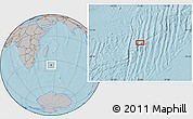 Gray Location Map of the area around 35° 6' 5" S, 53° 37' 30" E, hill shading
