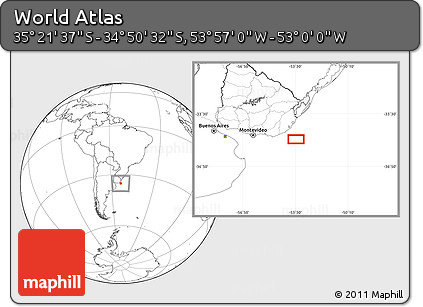 Blank Location Map of the Area around 35° 6' 5" S, 53° 28' 30" W