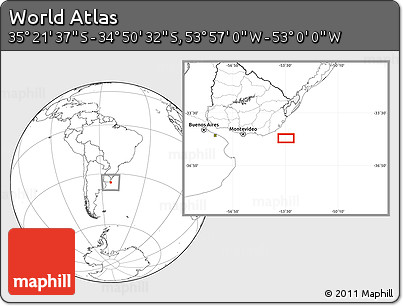 Blank Location Map of the Area around 35° 6' 5" S, 53° 28' 30" W
