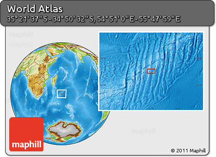 Physical Location Map of the Area around 35° 6' 5" S, 55° 19' 30" E