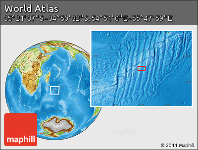 Physical Location Map of the Area around 35° 6' 5" S, 55° 19' 30" E