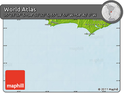 Physical Map of the Area around 35°&nbsp;6'&nbsp;5"&nbsp;S,&nbsp;55°&nbsp;10'&nbsp;29"&nbsp;W