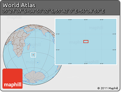 Gray Location Map of the Area around 35° 6' 5" S, 56° 10' 29" E