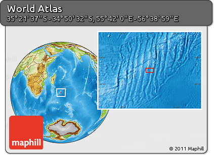 Physical Location Map of the Area around 35° 6' 5" S, 56° 10' 29" E