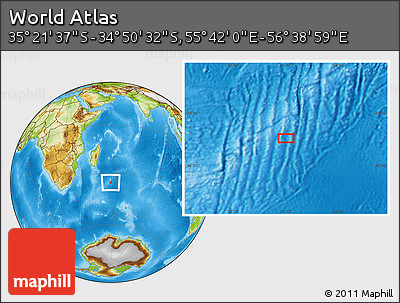 Physical Location Map of the Area around 35° 6' 5" S, 56° 10' 29" E