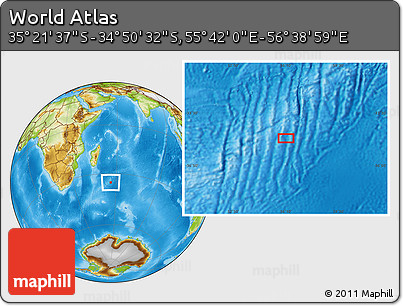 Physical Location Map of the Area around 35° 6' 5" S, 56° 10' 29" E