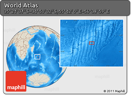 Shaded Relief Location Map of the Area around 35° 6' 5" S, 56° 10' 29" E