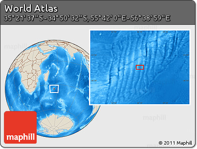 Shaded Relief Location Map of the Area around 35° 6' 5" S, 56° 10' 29" E