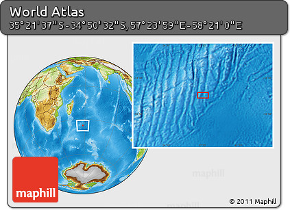 Physical Location Map of the Area around 35° 6' 5" S, 57° 52' 30" E