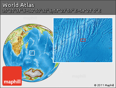 Physical Location Map of the Area around 35° 6' 5" S, 57° 52' 30" E