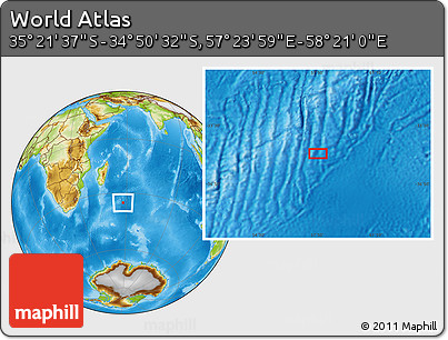 Physical Location Map of the Area around 35° 6' 5" S, 57° 52' 30" E