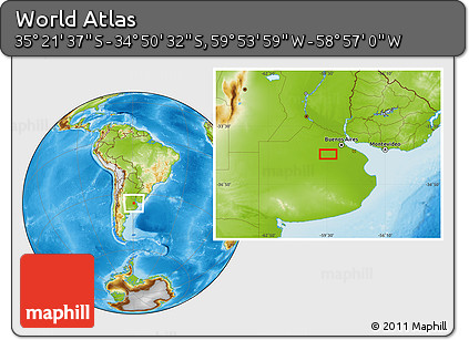 Physical Location Map of the Area around 35° 6' 5" S, 59° 25' 29" W