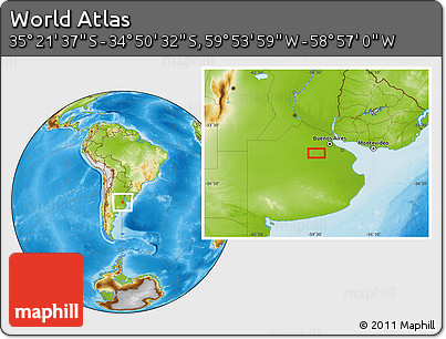 Physical Location Map of the Area around 35° 6' 5" S, 59° 25' 29" W