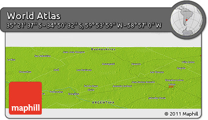 Physical Panoramic Map of the Area around 35° 6' 5" S, 59° 25' 29" W