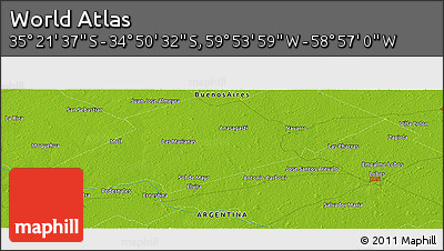 Physical Panoramic Map of the Area around 35° 6' 5" S, 59° 25' 29" W
